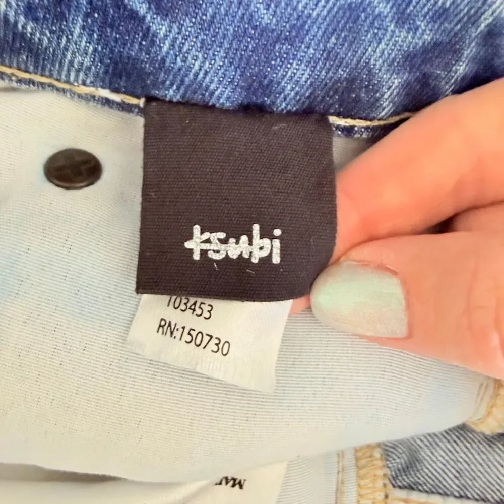 Ksubi Brooklyn Jean Stella Slashed High Rise Straight Leg Denim in Blue size 28